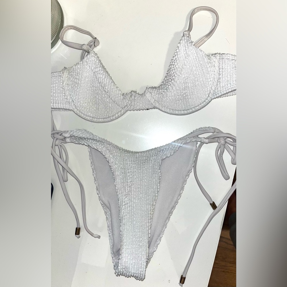 White ribbed push up bikini high waisted